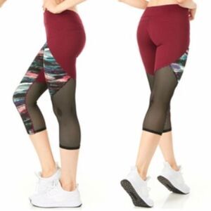 RAG Apparel Red Watercolor Mesh Panel Capri Sz L